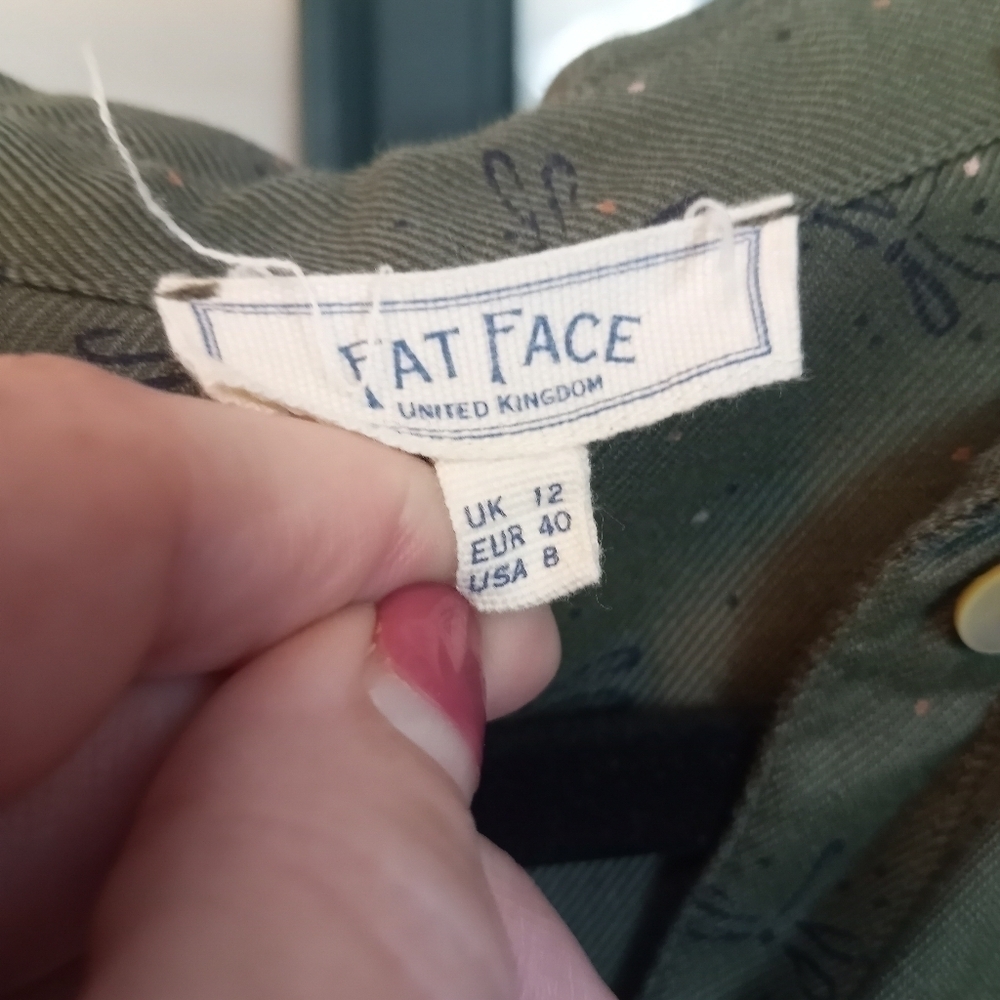 Fat Face Boho Button Down Shirt Dress Dragonfly Print Olive Green Size 8 - Picture 10 of 13